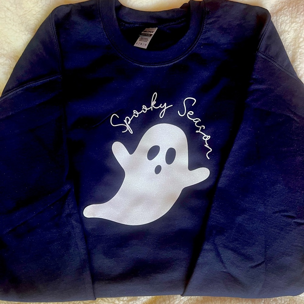 Spooky Season Halloween sweatshirts 50% poly 50% cotton crew neck.